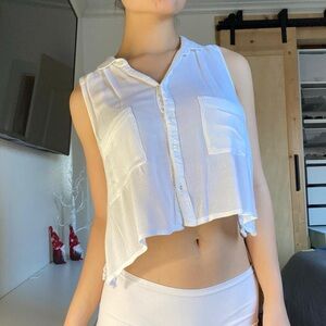 White Sleeveless Button-Up Crop Top - Abercrombie & Fitch